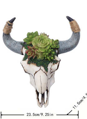 创意仿真多肉麻绳牛角壁挂摆件家居软装花园墙壁装饰立体动物挂件