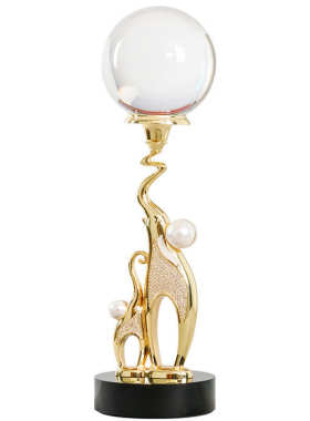 现代轻奢客厅玄关招财摆件高档家居装饰品办公好物双象戏珠水晶球