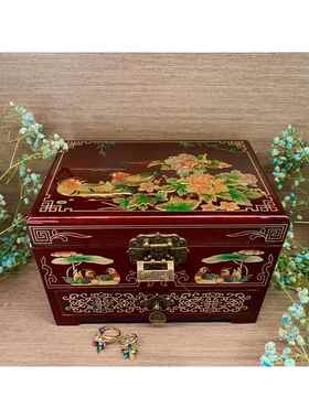 正品平遥红色推光漆器首饰盒结婚木质铜丝送礼覆古非遗收纳纯手工