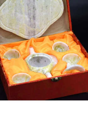 蓝田玉茶具酒具茶壶套装装饰品 客厅酒柜家居玉石摆件