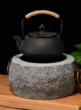 复古青石臼茶炉网红围炉煮茶烤石头电陶炉烤火盆茶炉石窝碳炉