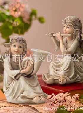 跨境热销吹笛天使蜡烛天使摆件家居客厅装饰品树脂工艺品摆件装饰