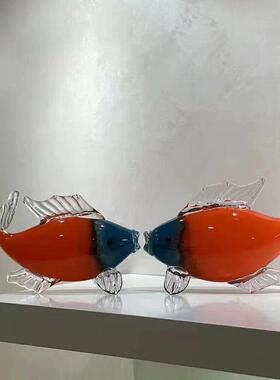 轻奢琉龙璃玻璃大号鱼工艺家办居公室1装品饰品摆件创意鲤跃门