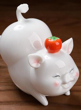 东方泥土创意可爱陶瓷小猪家居客厅茶室桌面摆件诸事如意柿来运转