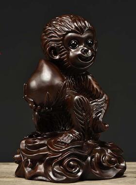 黑檀木雕十二生肖猴实木雕刻动物摆件家居客厅装饰红木工艺品