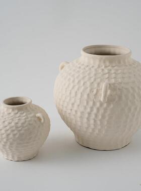 现代极简素白色大肚陶瓷罐花瓶摆件样板房家居装饰品插干花器摆设