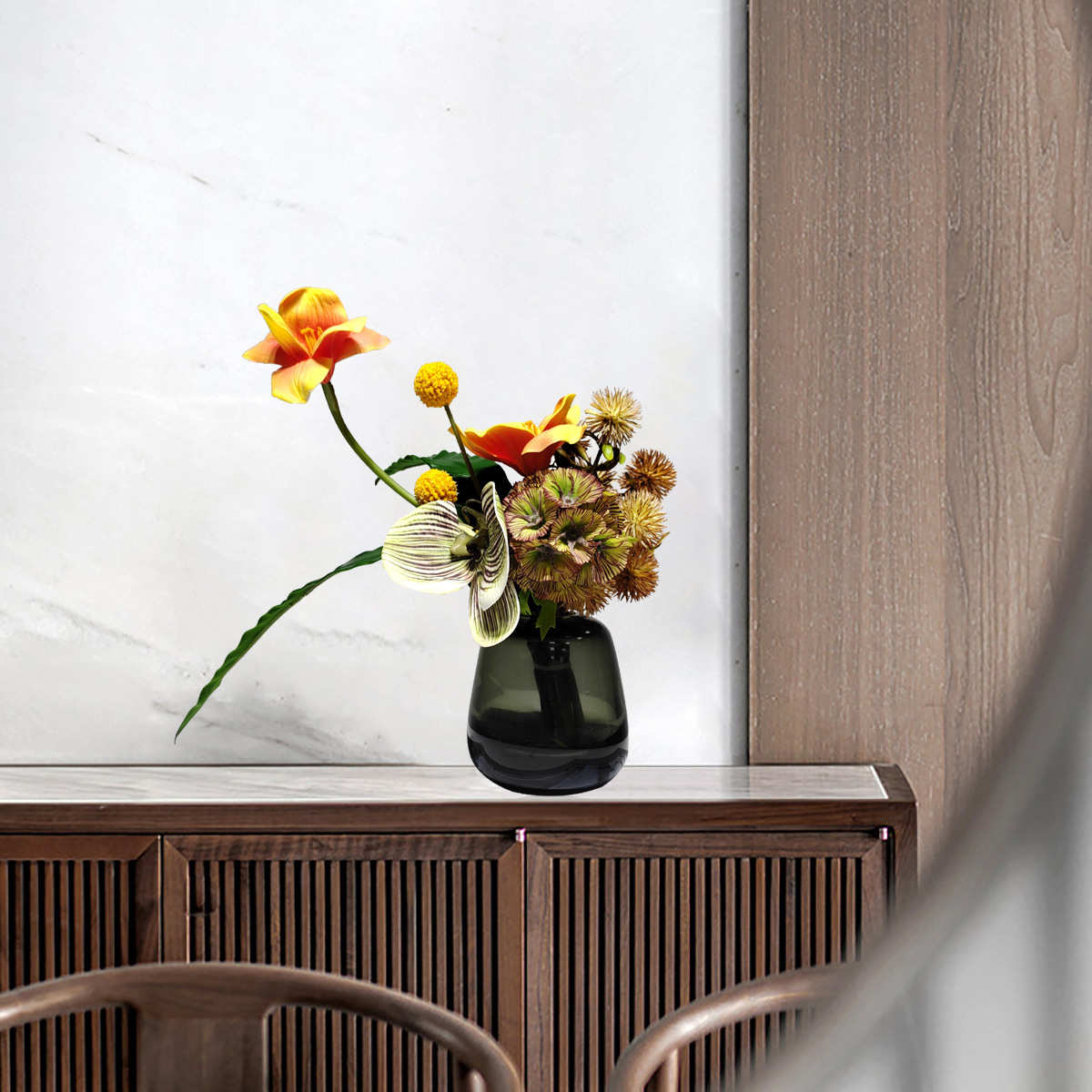 现代轻奢创意洽谈桌仿真花艺摆件洗手间桌面绿植假花摆设软装饰品 - 图0