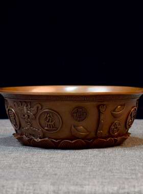 紫铜五福聚宝盆摆件铜工艺品家居办公室装饰品店铺吉祥开业摆放