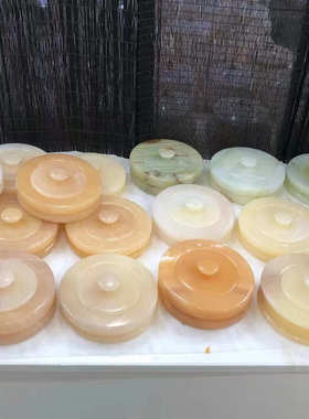 天然玉石烟灰缸精品有盖储物零食罐铜扣玉石罐子礼品摆件