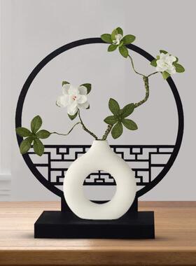 中式屏风摆件仿真杜鹃花盆景造景摆设茶桌禅意客厅装饰品景观假花