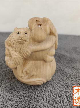 小叶黄杨芦木雕刻手把件古生复肖猴子家汽车摆JVZ件灵猴葫居挂件