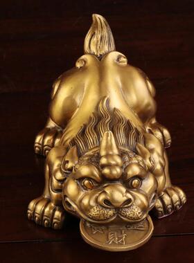 全铜皮绣摆件，办公室小摆件，茶宠工艺品，纯黄铜风水皮球招财，