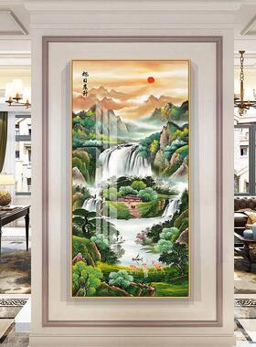 《新居山景画》与宣水《画》中国竖挂聚UHR宝盆装饰走走道办室公