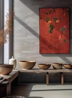 柿柿如意玄关红色装饰画寓意好新中式客餐厅茶室挂画侘寂民宿布置