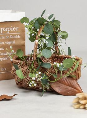 北欧风仿真桉树叶藤条室内假花装饰 星星苞垂吊壁挂花藤