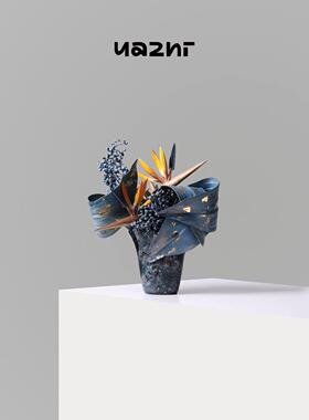 花小只 蓝色系高级感仿真花艺琉璃花器组合【归岚】展厅民宿摆件