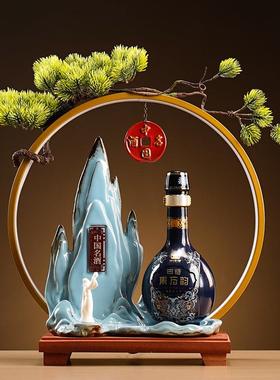 创意灯圈酒座展示台酒水陈列装饰摆件酒庄收银台柜台新中式木底座