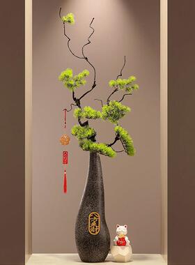 石来运转陶瓷大花瓶摆件高级感入户玄关细长竖高客厅装饰品招财猫