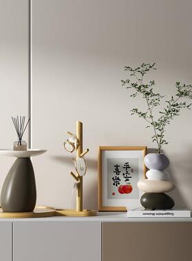 高级感艺术石头时来运转摆件轻奢客厅插花玄关电视柜花瓶软装饰品