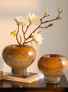 高级感小众轻奢渐变色玻璃花瓶客厅艺术中古插花器装饰花器