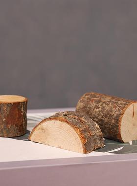 办公室桌面照片便利贴夹创意摆件插卡片明信片展示架半圆小木桩装