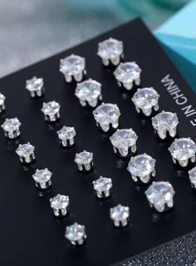 Diamonds earrings women 12pcs set jewelry水晶锆石 12对耳针