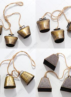 跨境热卖复古牛铃麻绳铃铛创意家居壁挂圣诞铃铛装饰品铁铃铛