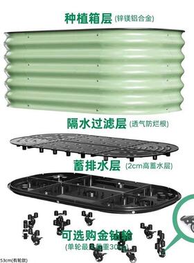 金属种植箱户外种菜专用花盆庭院阳台可移动铝合金花箱大号花菜箱