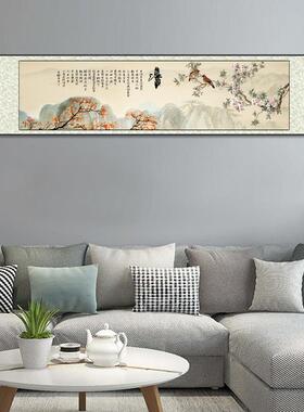 桃花鸟中国花鸟横幅卷轴画卧室客厅挂画壁画办公室书画定制礼品