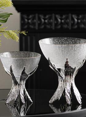高级感冰裂纹玻璃碗酒店高端刺身盘摆盘高脚拼盘会所摆件