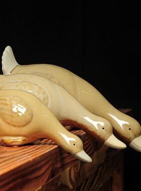 陶瓷鸭子摆件吸水鸭创意家居饰品装饰工艺礼品摆饰花园庭院水景鱼