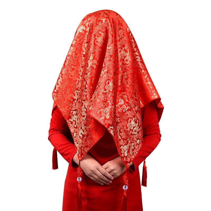新娘红盖头结婚复古刺绣软头纱高档秀喜秤杆中式婚礼红色蒙头巾 - 图3