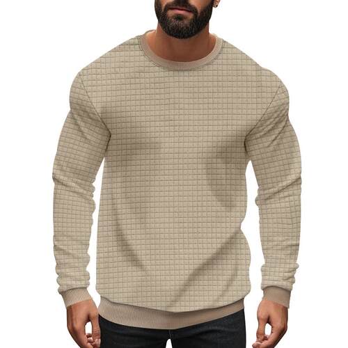 Men Color Shoulder Sweater Casual Sleeve Crew Neck Jumper - 图0