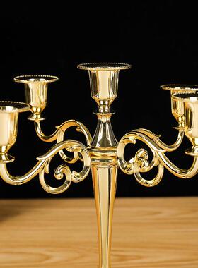 欧式金属烛台创意创意浪漫餐桌摆台婚庆烛台金属三头五头烛台摆件