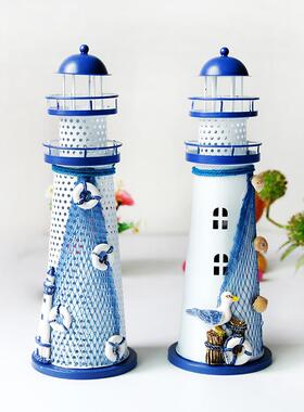 地中海LED灯塔摆饰家居装饰浪漫烛台酒吧铁皮室内摆件铁艺