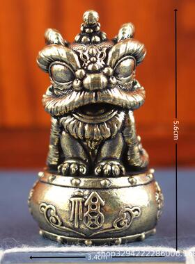 黄铜功夫舞狮战鼓复古中国风醒狮做旧迷你实心古玩把件桌面小摆件