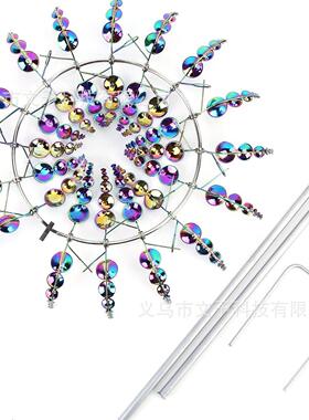 跨境新款金属铁艺旋转风车户外花园创意工艺品3D风车装饰铁艺插件