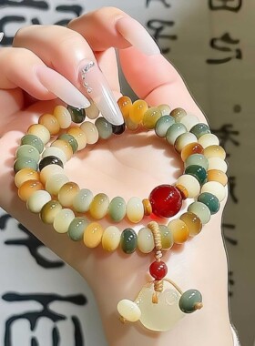 【普陀山】天然菩提手串敦煌问天双圈算盘珠手持佛珠念珠手饰手链