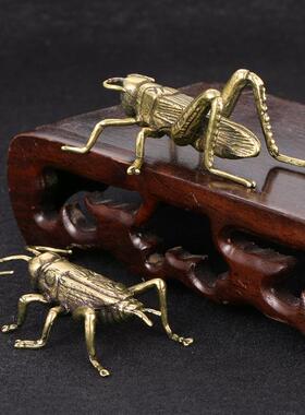 实心黄铜蟋蟀摆件黄铜做旧办公桌茶宠昆虫整蛊童趣个性工艺品收藏