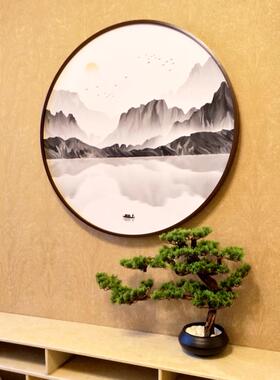 正品陶入扇模拟迎客松木盆景大型件中国摆风家居客厅口装饰样板房