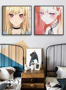 二次元装饰画现代简约卡通女孩房间背景墙组合挂画床头摆画