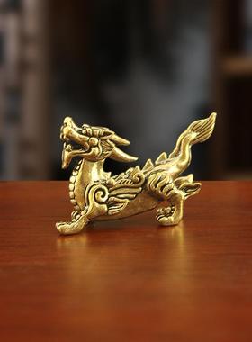 纯黄铜貔貅摆件公母一对客厅招财送福麒麟神兽摆件茶宠金属工艺礼