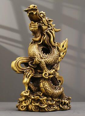 祥龙呈瑞黄铜摆件龙腾四海工艺品家居客厅装饰品办公室桌面铜摆饰