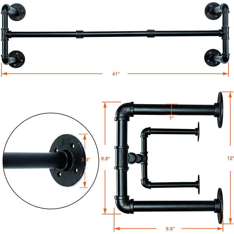 工业管服装店衣服展示架金属墙壁挂衣架服装展示道具陈列货架 - 图3