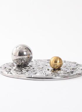 现代简轻电镀玻水波纹托盘样板间售楼处奢茶几餐桌装约饰MC-TY-17