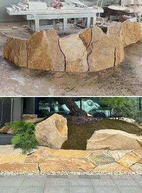 柏坡黄景观石树池驳岸不规则景观墙地铺假山流水园林景观造景石头