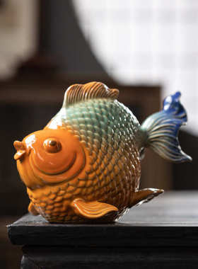 新中式国潮陶瓷动物鱼摆件家居客厅电视柜博古架乔迁桌面装饰摆设
