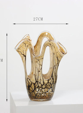 软现代餐厅裂纹装饰白色黄色花艺花瓶内里镂空样板房玻璃简约客厅