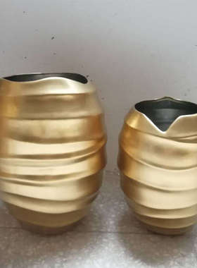 现代新中式软装样板房间客厅陶瓷灰色皮纹环形伸缩纹花器花瓶摆件