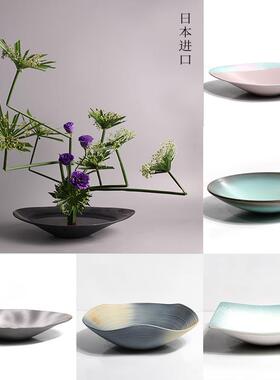 日本进口全新陶瓷花器日式艺术花道插花器皿小原流摆件池坊花瓶盘